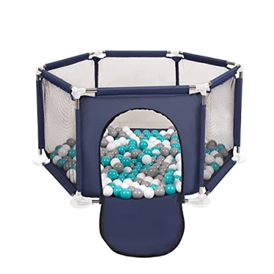 Afbeelding van Selonis zeshoekige kinderbox met 200 ballen, blauw:grijs/wit/turquoise
