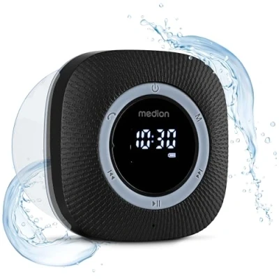 Afbeelding van MEDION P66096 Douche radio met Bluetooth (badkamerradio, FM radio, zuignap, LED display, IPX6 waterproof, geïntegreerde oplaadbare batterij, MD43884) zwart