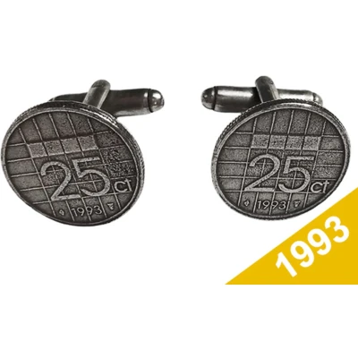 Afbeelding van Manchetknopen Kwartje 1993 Verzilverd Uniek en Stijlvol Sieraad met Jaartal Cadeau Geboortejaar Alle Jaartallen Beschikbaar Doorsnede 1,8 cm
