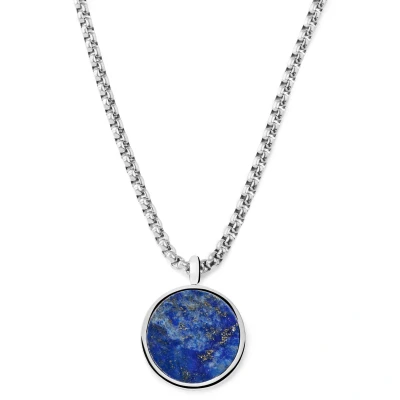 Afbeelding van Orisun Zilverkleurige Roestvrijstalen Ketting met Ronde Hanger van Lapis Lazuli