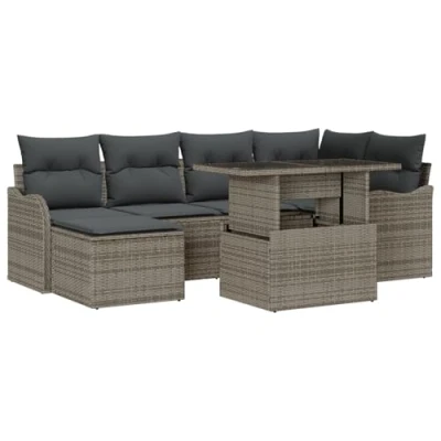 Afbeelding van vidaXL 7 delige tuin sofa set met kussens grijs poly rattan