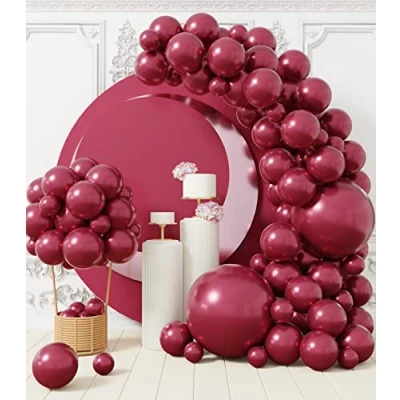 Afbeelding van AULE Bourgondische ballonboog kit: 100 stuks kastanjebruine feestballonnenslinger kit verschillende maten donkerrood helium latex ballon met linten doe het zelf voor verjaardag, afstuderen, bruiloft,
