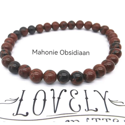 Afbeelding van Armband Edelsteen Mahonie Obsidiaan 6mm Kralen 22 cm Werking inzichtgevende en reinigende steen
