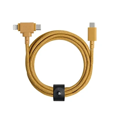 Afbeelding van Native Union Belt Cable Duo 1,5 m zeer sterke, gevlochten en universele laadkabel 2 in 1 MFi gecertificeerde connectoren voor meerdere Lightning Type C apparaten (Kraft)