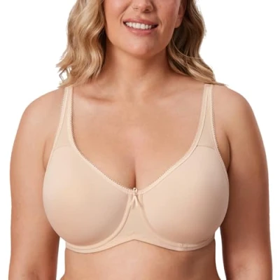 Afbeelding van DELIMIRA Dames T shirt Volledige Dekking Plus Size Naadloze Gewatteerde Beugelbeha Beige 80D