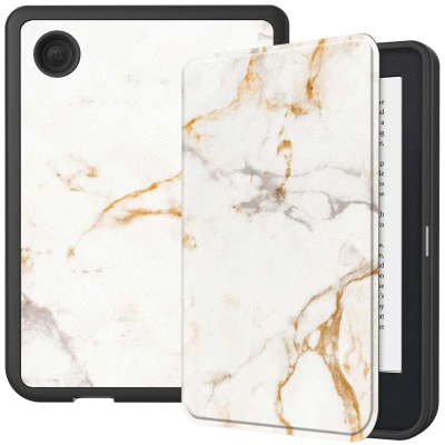 Afbeelding van Kobo Clara 2E Hoes: iMoshion Design Slim Soft Case Bookcase White Marble Kunstleder E Reader Hoezen