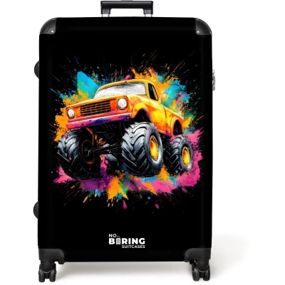 Afbeelding van NoBoringSuitcases.com® Koffer groot Reiskoffer lichtgewicht Monstertruck met kleurrijke graffiti Rolkoffer 4 wielen Grote trolley XL 98 liter bagage