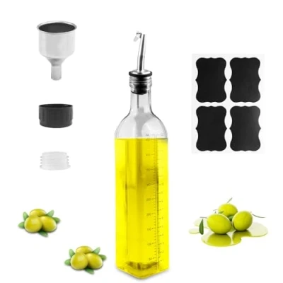 Afbeelding van Gvolatee Oliefles glas, 500 ml, azijn en oliedispenser met schenktuit, trechter, anti vuilsluiting, transparante olijfoliedispenser, olieflessen voor keuken, barbecue, pasta, salades, bakken