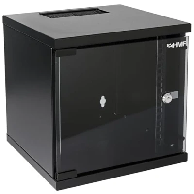 Afbeelding van HMF 63406 02 netwerkkast, serverkast 10 inch 6 HE 300 mm diepte volledig gemonteerd glazen deur zwart