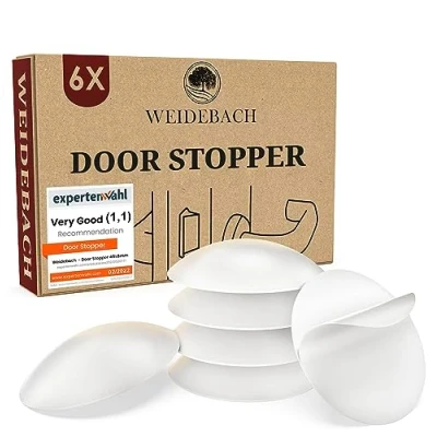 Afbeelding van WEIDEBACH® Deurstoppers, deurbuffers, wit, rubber, zelfklevend, elastische buffer voor elk oppervlak, beschermt deurkruk en wand, meubels, diameter 40 mm, hoogte 8 verpakking met 6 stuks