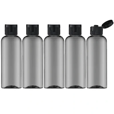 Afbeelding van Toureal 100 ml reisflessenset met flipdop (5 stuks), lege dispenser, plastic flessenset, vulflessen voor cosmetica trechter (zwart)