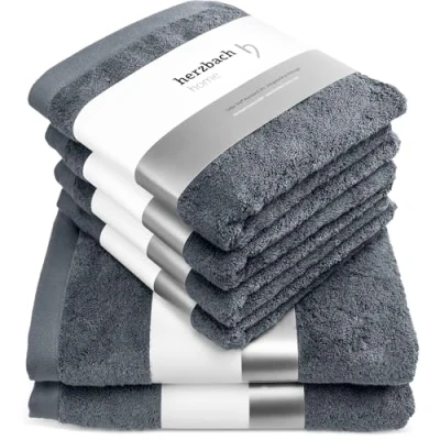Afbeelding van herzbach home luxe handdoekenset premium kwaliteit 100% katoen 4 handdoeken 50x100 cm 2 douchelakens 70 x 140 (antraciet)