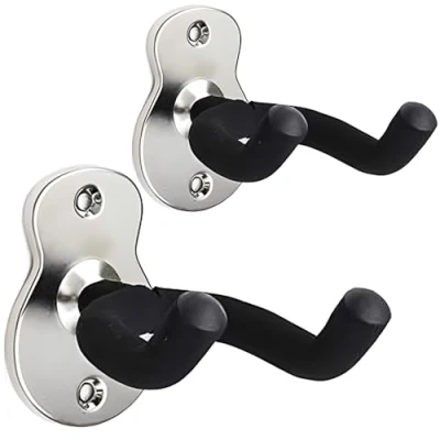 Afbeelding van Moodve gitaar muur mount hanger 2 pack, Gitaarvormige metalen hanger, zwarte haak houder standaard voor bas elektrische akoestische ukelele (heldere zilveren kleur)