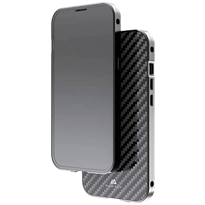 Afbeelding van Black Rock Hoes 360 graden glas case geschikt voor Apple iPhone 14 Plus I carbon telefoonhoes, achterkant (transparant met zwart frame)