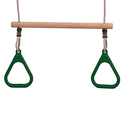Afbeelding van Loggyland Hardhouten trapezium met turnringen en touw schommeltrapezium ringen appelgroen