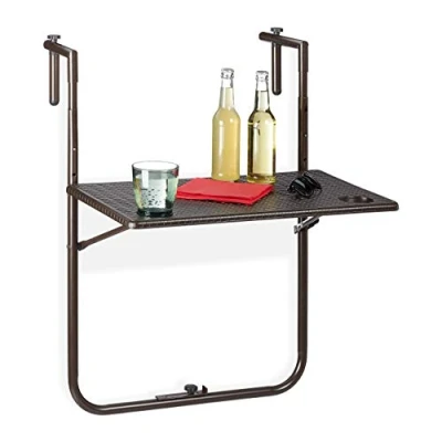Afbeelding van Relaxdays balkontafel verstelbaar bruine klaptafel hangtafel balkon tafel inklapbaar