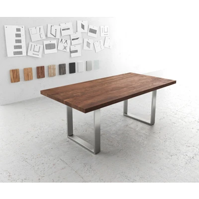 Afbeelding van Eettafel Edge acacia bruin 200x100 XL edelstaal smal