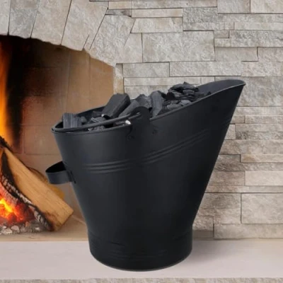 Afbeelding van HomeZone Zwarte Steenkool Emmer Fireside Accessoires Kindling, Log, &amp; Brandstof Opslag Scuttle Indoor Huisraad