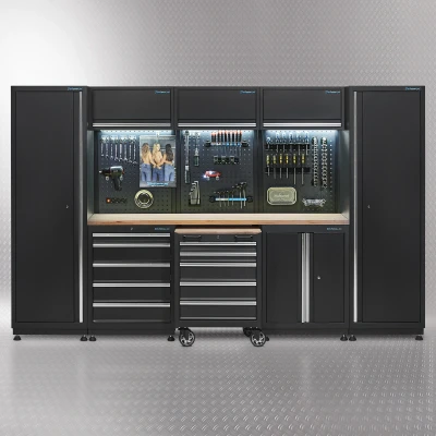 Afbeelding van Datona Werkplaatsinrichting PREMIUM Met Eiken Werkblad 325 Cm Breed (324 x 48 200 cm) Zwart