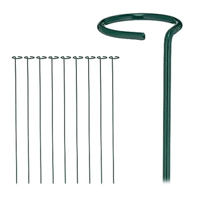 Afbeelding van Relaxdays plantensteun metaal, set van 10, plantenstokken met ring, klimhulp, plantengeleiders, 80 cm lang, donkergroen