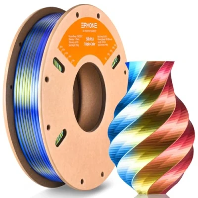 Afbeelding van ERYONE PLA zijdefilament, 1,75 mm, 3D printerfilament, PLA, 0,03 250 g/spoel, driekleurige zijden geel en blauw
