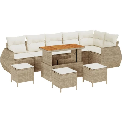 Afbeelding van vidaXL 10 delige tuinset met kussens in beige poly rattan en acaciahout