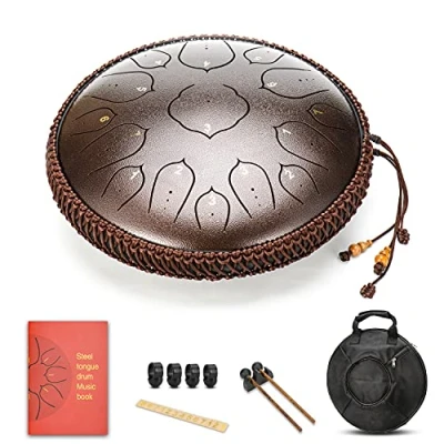 Afbeelding van Amkoskr 14 Inch 35 cm Stalen Tong Drum D Sleutel 15 Notities Percussie Instrument Hand Pan Met Hamers/Draagtas (Brons)