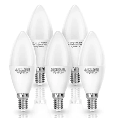Afbeelding van Aigostar E14 LED Lamp C37, 9W in plaats van 52W gloeilamp, Bulb warm wit 3000K, 840lm, stralingshoek 260, AC 230V Geschikt Voor Zoals Kroonluchters, Wandlamp, Bureaulamp, 5 stuks