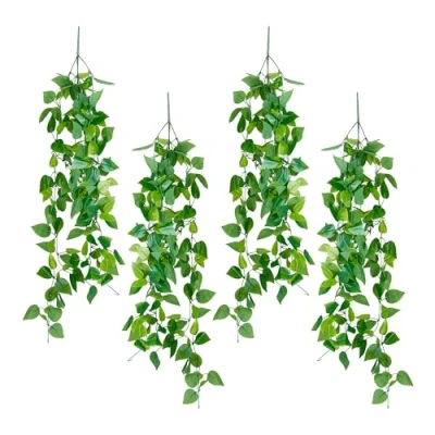 Afbeelding van Relaxdays kunst hangplant drakenklimop set van 4 100 cm lang groen
