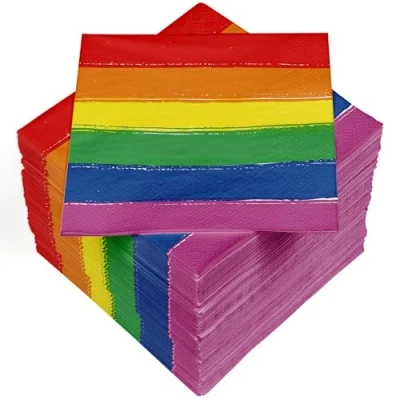 Afbeelding van HEKU 100 servetten, 3 laags, 33 x cm, regenboog, absorberend en praktisch verpakt, ideaal voor bruiloften, jubilea speciale gelegenheden