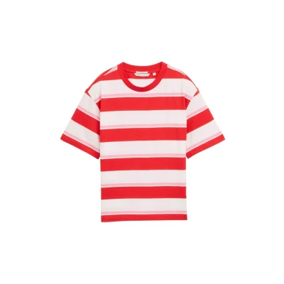 Afbeelding van TOM Tailor Denim Striped BOXY Tshirt print, Dames, Maat: XXL, White red pink stripe