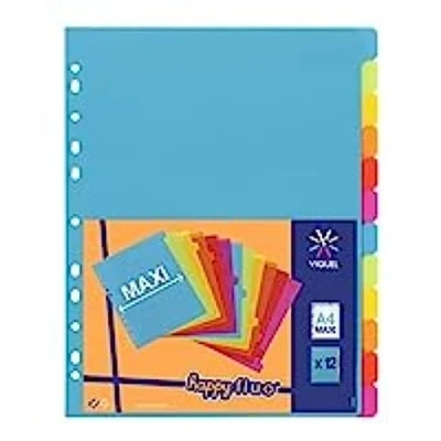 Afbeelding van VIQUEL Set van 12 tabbladen polypro A4 maxi. Neon meerkleurig