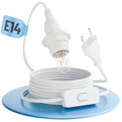 Afbeelding van greate. lamphouder E14 met kabel en schakelaar wit 3,5 meter fitting stekker max. 60W 250V schakelaar, voor kerstster enz