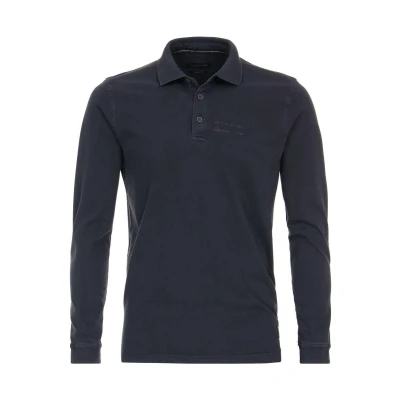 Afbeelding van Casa Moda Vintage Longsleeve Polo Navy maat XXL heren met Regular fit Pasvorm Katoen Suitable Herenkleding Poloshirt