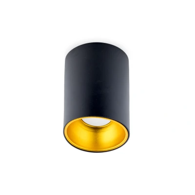 Afbeelding van Opbouwspot Rond, Vast, GU10 Fitting, Mat Zwart / Goud