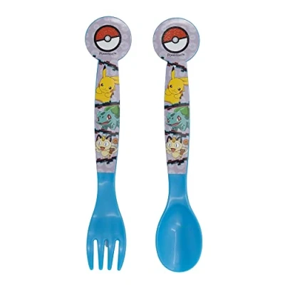 Afbeelding van Pokemon Kinderbestek, herbruikbaar, van kunststof, bestaande uit vork en lepel, 2 stuks