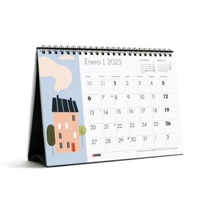 Afbeelding van Miquelrius Bureaukalender 2025, A5 kalender, 210 x 148,5 mm, met notitieveld, kalender dubbele spiraalbinding, jaarkalender voor het bureau, Spaans, designhuizen