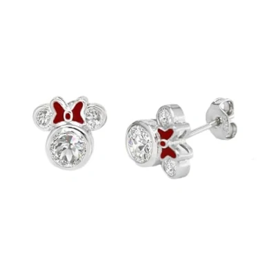 Afbeelding van Kaguyo Minnie Mouse oorbellen, 925 Sterling Zilver Amethist wit Blauw roze Emaille Strik Zirkonia Mickey Stud Oorbellen voor Vrouwen Meisjes, Verjaardagscadeau (helder)