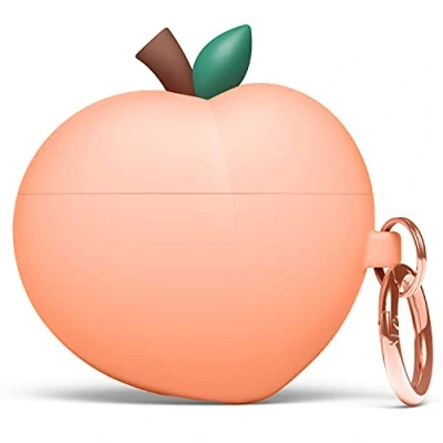 Afbeelding van elago Peach Case Compatibel met AirPods 3 Leuke 3D Perzik Ontwerp Sleutelhanger, Ondersteunt Draadloos Opladen, Volledige Bescherming, Stevig Siliconen, Goede Bescherming Tegen Vallen (Perzik)