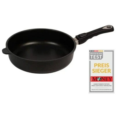 Afbeelding van AMT Gastroguss Koekenpan, 26 cm diameter, 7 hoog, stoofpan, afneembare steel, geschikt voor inductie, Lotan® antiaanbakafwerking, gietijzeren pan (gegoten aluminium), AMZN I 726 Z20B
