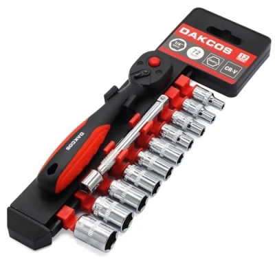 Afbeelding van DAKCOS 1/4 &#039;&#039; Drive Socket Set met 72 Tanden Ratelsleutel Handvat &amp; Extension Bar 4 inch (100 mm), 13 mm
