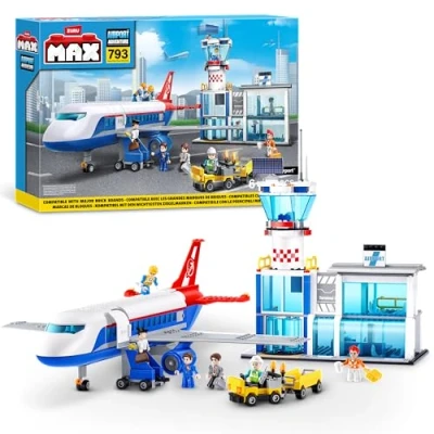 Afbeelding van Verrassingsspeelset MAX Adventure luchthaven (793 stuks) met bouwstenen, geschikt voor kinderen vanaf 5 jaar het maken van voertuigen en nog veel meer