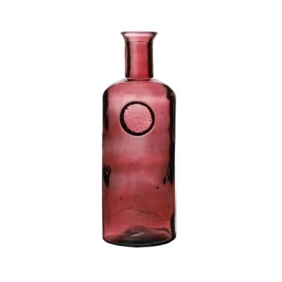 Afbeelding van Natural Living Bloemenvaas Olive Bottle robijn rood transparant glas D13 x H27 cm Fles Vazen