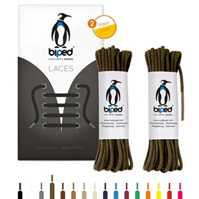Afbeelding van biped LACES 2 paar ronde katoenen schoenveters ø mm dun scheurvaste kwaliteitsschoenveters voor leren schoenen, laarzen, laarzen en vrijetijdsschoenen made in EU z2900(kaki bruin,45 cm)