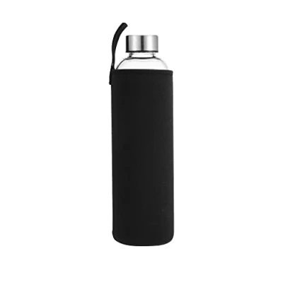 Afbeelding van Glazen fles 1 liter water met neopreen, milieuvriendelijke hoes borosilicaatglas BPA vrij