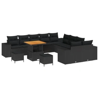 Afbeelding van vidaXL 13 delige Tuin Sofa Set met Kussens Zwart Poly Rattan Acacia