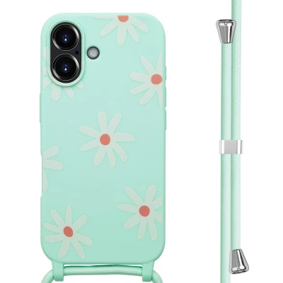 Afbeelding van imoshion hoesje Geschikt voor iPhone 16 met koord Siliconen design Meerkleurig / Green Flower Distance