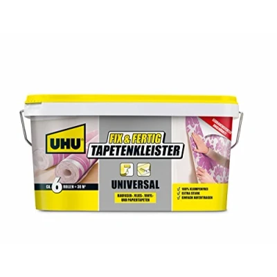 Afbeelding van UHU Fix &amp; Fertig behanglijm universeel, emmer, kant en klare lijm voor het eenvoudig aanbrengen van allerlei soorten behang, 5 kg