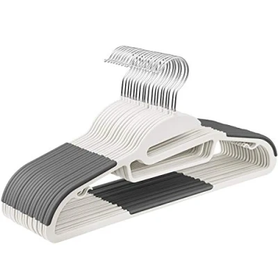 Afbeelding van SONGMICS Plastic kleerhanger, set van 20, kleerhanger met U vormige opening, antislip, ruimtebesparend, 0,5 cm dik, 41,5 breed, 360 draaibare haak, wit donkergrijs CRP041WG02