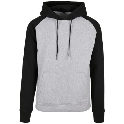 Afbeelding van Build Your Brand Basic Raglan Hoody, voor heren, met contrasterende mouwen, verkrijgbaar in vele kleuren, maten XS 5XL, grijs/zwart, S